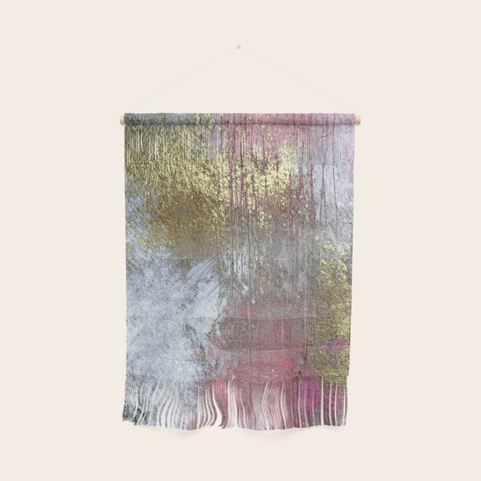 Golden Girl: a pretty abstract mixed media piece in pink, white, gold, and gray Wall Hanging Gallery Image 1