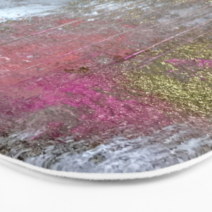 Golden Girl: a pretty abstract mixed media piece in pink, white, gold, and gray Bath Mat Gallery Image 3
