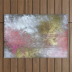 Golden Girl: a pretty abstract mixed media piece in pink, white, gold, and gray Outdoor Rug Gallery Image 1