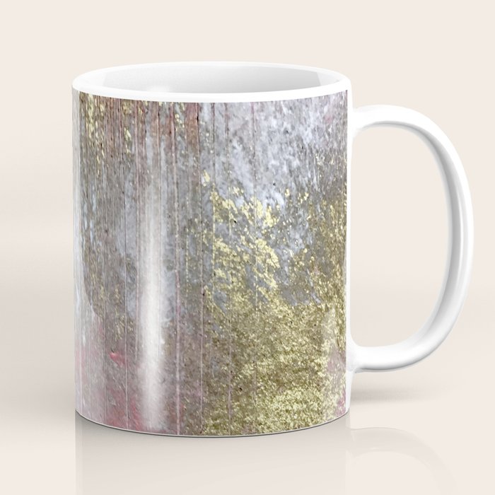 Golden Girl: a pretty abstract mixed media piece in pink, white, gold, and gray Coffee Mug Gallery Image 1