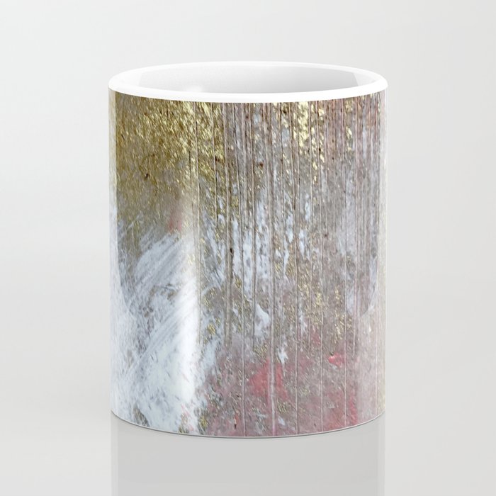 Golden Girl: a pretty abstract mixed media piece in pink, white, gold, and gray Coffee Mug Gallery Image 4