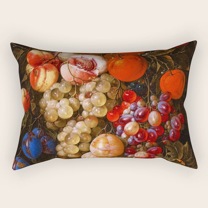 A festoon of fruit hanging from a blue ribbon 1670 still life portrait painting by Cornelis de Heem Rectangular Pillow Gallery Image 2