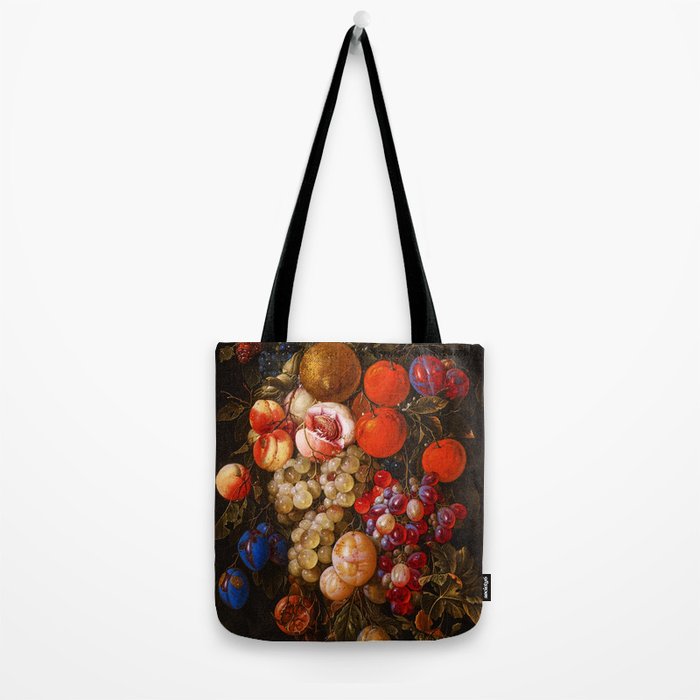 A festoon of fruit hanging from a blue ribbon 1670 still life portrait painting by Cornelis de Heem Tote Bag Gallery Image 2