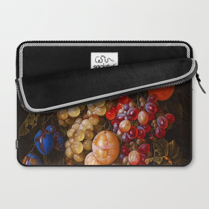 A festoon of fruit hanging from a blue ribbon 1670 still life portrait painting by Cornelis de Heem Laptop Sleeve Gallery Image 2