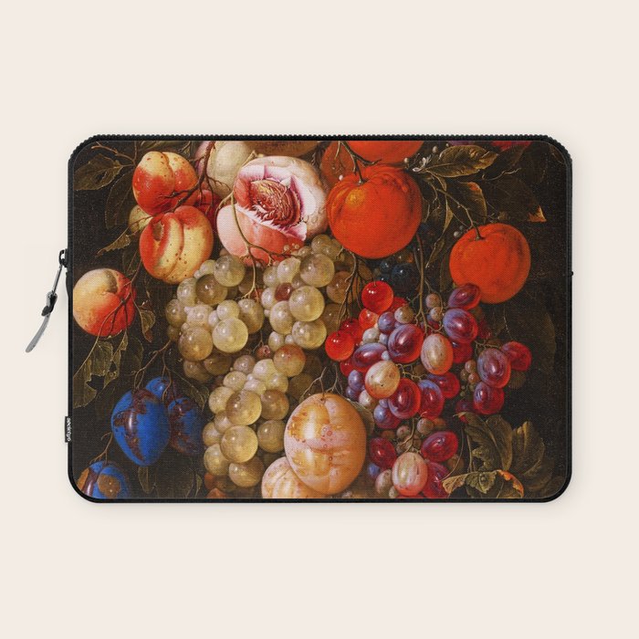 A festoon of fruit hanging from a blue ribbon 1670 still life portrait painting by Cornelis de Heem Laptop Sleeve Gallery Image 1