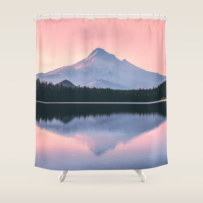 Mount Hood Pastel Sunset - Cascade Mountain Adventure Shower Curtain Gallery Image 1