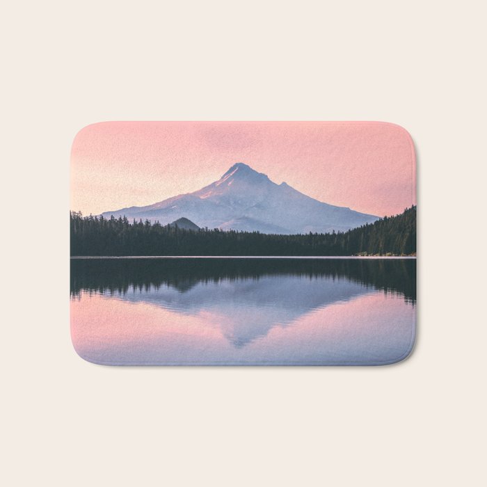 Mount Hood Pastel Sunset - Cascade Mountain Adventure Bath Mat Gallery Image 1
