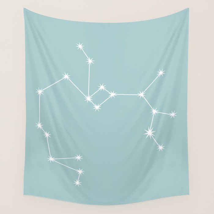 Sagittarius Zodiac Star Constellation Line Art Pastel Teal Wall Tapestry Gallery Image 4