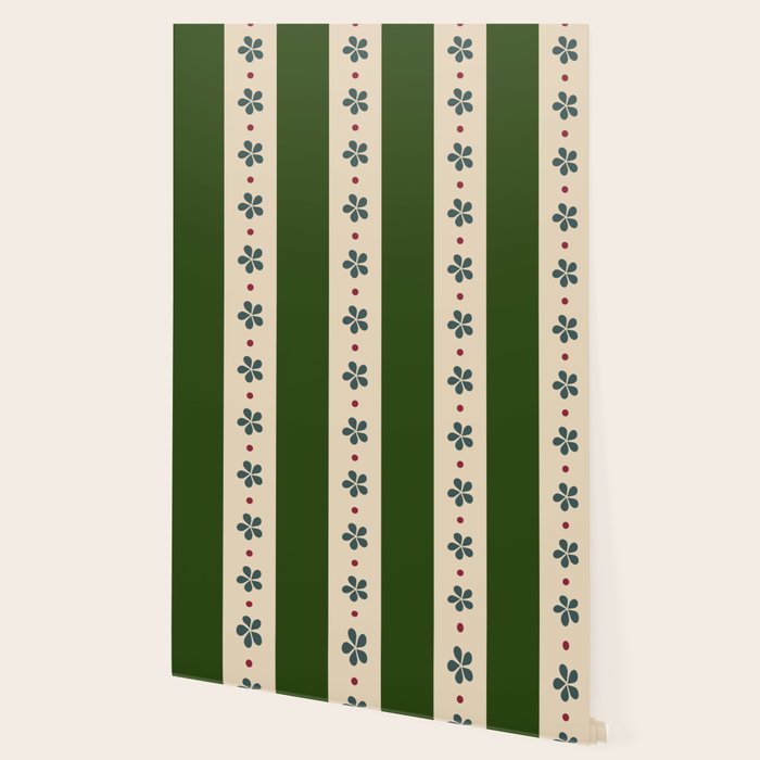 Green And Cream Stripes And Flowers Wallpaper Gallery Image 2