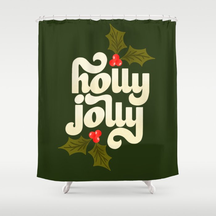 Holly Jolly Lettering Shower Curtain Gallery Image 1