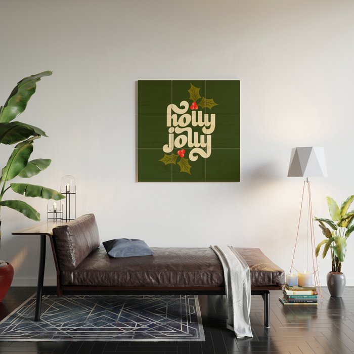 Holly Jolly Lettering Wood Wall Art Gallery Image 2