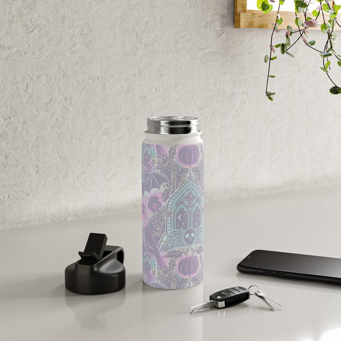 Gothic Halloween Damask - pastel glow Water Bottle Gallery Image 4