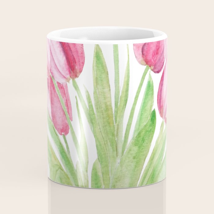 pink tulips watercolor Coffee Mug Gallery Image 4