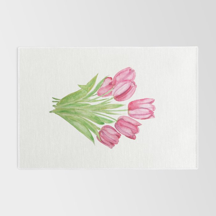 pink tulips watercolor Rug Gallery Image 2