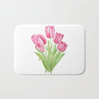 pink tulips watercolor Bath Mat Gallery Image 1