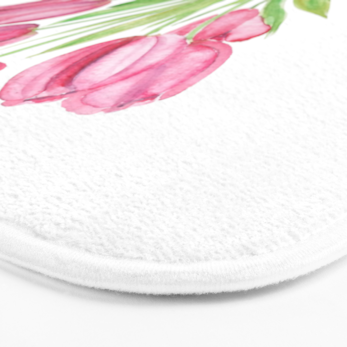 pink tulips watercolor Bath Mat Gallery Image 3