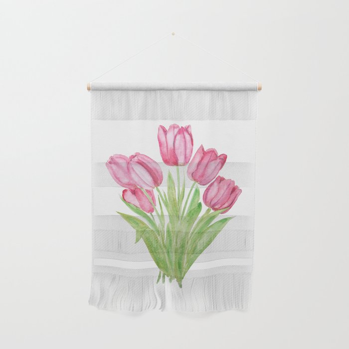 pink tulips watercolor Wall Hanging Gallery Image 1