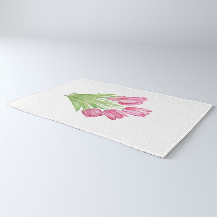 pink tulips watercolor Rug Gallery Image 3