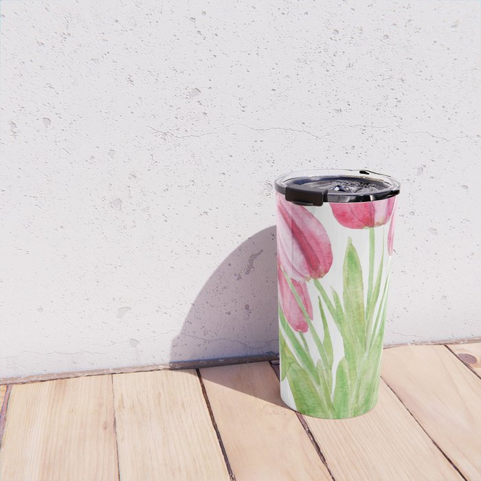 pink tulips watercolor Travel Mug Gallery Image 4