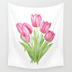 pink tulips watercolor Wall Tapestry Gallery Image 4