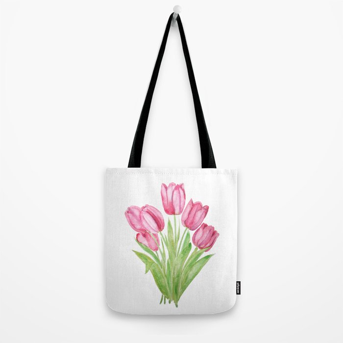 pink tulips watercolor Tote Bag Gallery Image 2