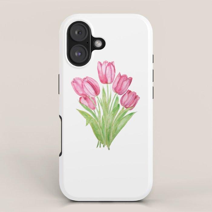 pink tulips watercolor iPhone Case Gallery Image 1