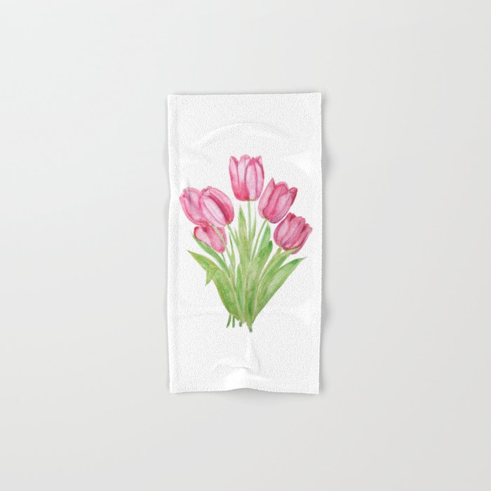 pink tulips watercolor Bath Towel Gallery Image 1