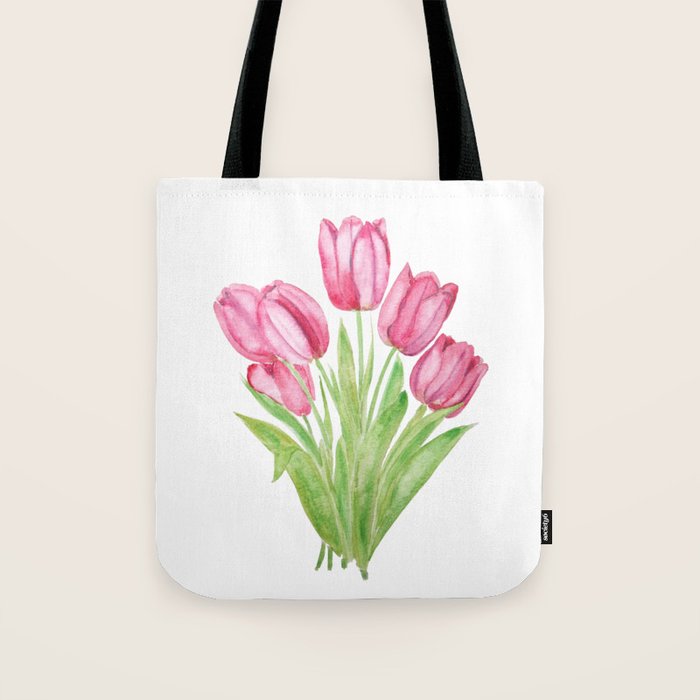 pink tulips watercolor Tote Bag Gallery Image 1