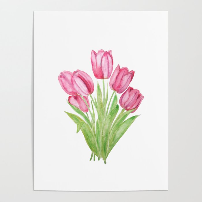 pink tulips watercolor Poster Gallery Image 4