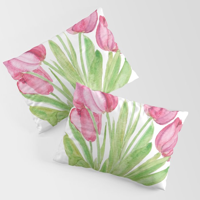 pink tulips watercolor Pillow Sham Gallery Image 3
