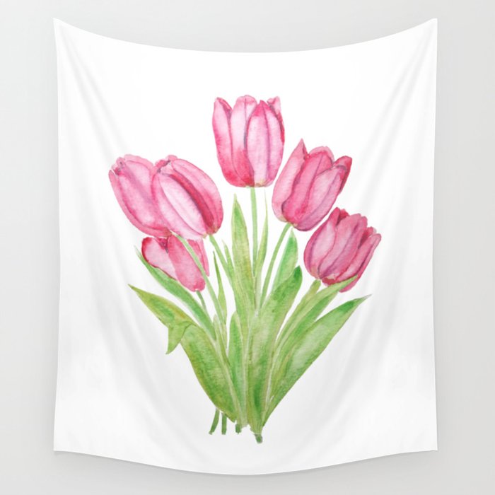 pink tulips watercolor Wall Tapestry Gallery Image 1