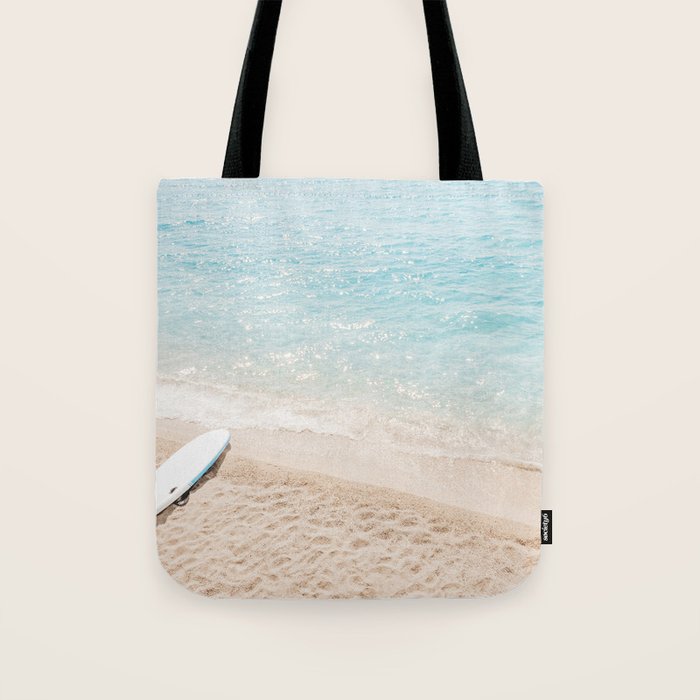 Aerial Surfers Beach Print, Surf Beach Photography, Surfboard Minimal Aerial Photography, Blue Ocean Print, Beach Print, Minimalism Beach Print, Beach Art, Home Decor Tote Bag Gallery Image 1