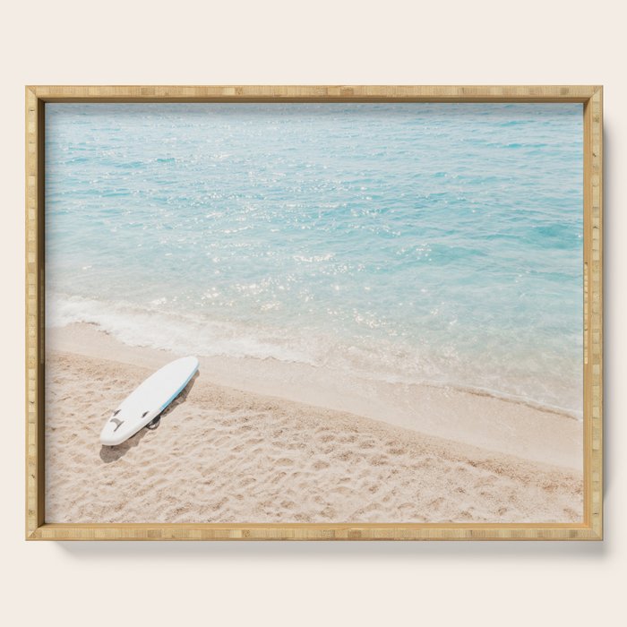 Aerial Surfers Beach Print, Surf Beach Photography, Surfboard Minimal Aerial Photography, Blue Ocean Print, Beach Print, Minimalism Beach Print, Beach Art, Home Decor Serving Tray Gallery Image 1