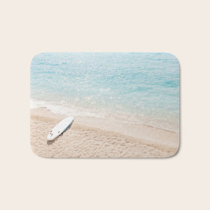Aerial Surfers Beach Print, Surf Beach Photography, Surfboard Minimal Aerial Photography, Blue Ocean Print, Beach Print, Minimalism Beach Print, Beach Art, Home Decor Bath Mat Gallery Image 1