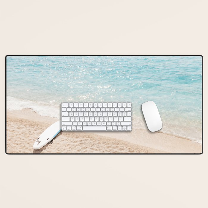 Aerial Surfers Beach Print, Surf Beach Photography, Surfboard Minimal Aerial Photography, Blue Ocean Print, Beach Print, Minimalism Beach Print, Beach Art, Home Decor Desk Mat Gallery Image 1