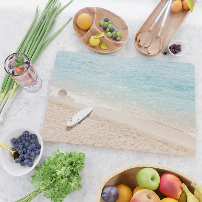 Aerial Surfers Beach Print, Surf Beach Photography, Surfboard Minimal Aerial Photography, Blue Ocean Print, Beach Print, Minimalism Beach Print, Beach Art, Home Decor Cutting Board Gallery Image 2