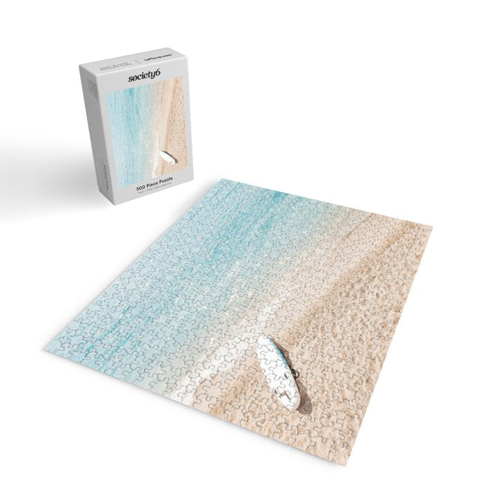 Aerial Surfers Beach Print, Surf Beach Photography, Surfboard Minimal Aerial Photography, Blue Ocean Print, Beach Print, Minimalism Beach Print, Beach Art, Home Decor Jigsaw Puzzle Gallery Image 2