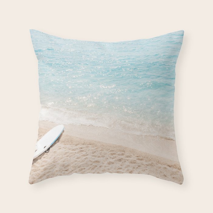 Aerial Surfers Beach Print, Surf Beach Photography, Surfboard Minimal Aerial Photography, Blue Ocean Print, Beach Print, Minimalism Beach Print, Beach Art, Home Decor Throw Pillow Gallery Image 1
