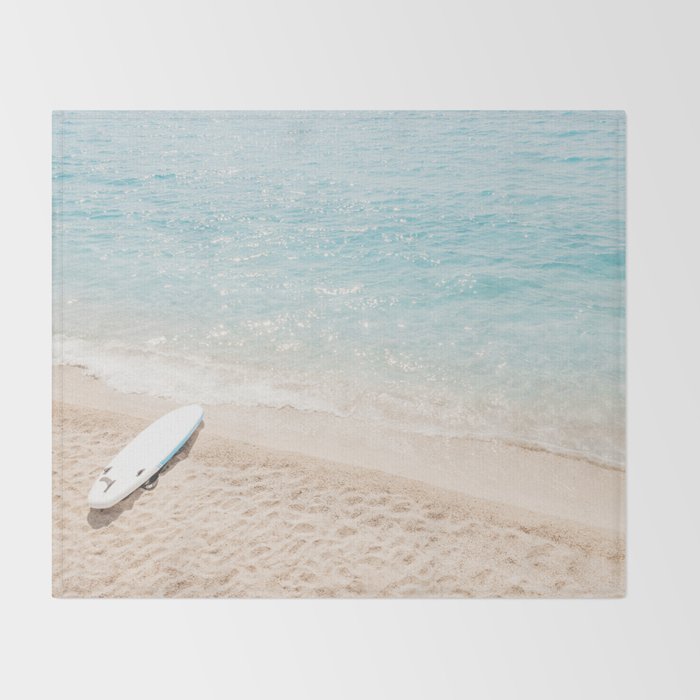 Aerial Surfers Beach Print, Surf Beach Photography, Surfboard Minimal Aerial Photography, Blue Ocean Print, Beach Print, Minimalism Beach Print, Beach Art, Home Decor Throw Blanket Gallery Image 2