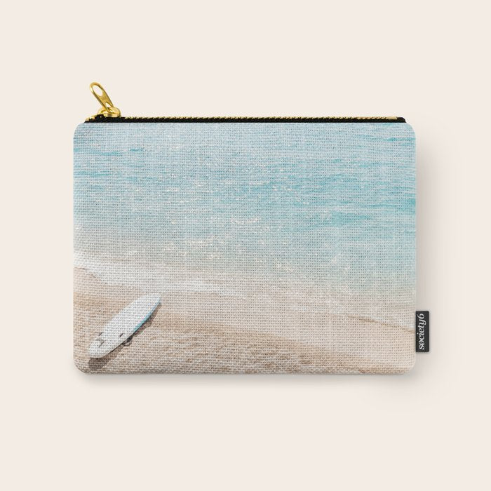 Aerial Surfers Beach Print, Surf Beach Photography, Surfboard Minimal Aerial Photography, Blue Ocean Print, Beach Print, Minimalism Beach Print, Beach Art, Home Decor Carry All Pouch Gallery Image 1