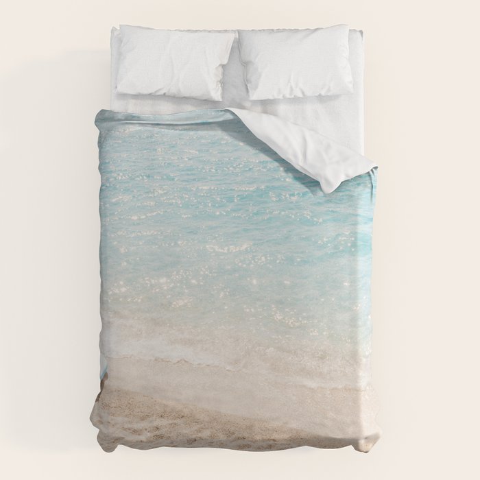 Aerial Surfers Beach Print, Surf Beach Photography, Surfboard Minimal Aerial Photography, Blue Ocean Print, Beach Print, Minimalism Beach Print, Beach Art, Home Decor Duvet Cover Gallery Image 1