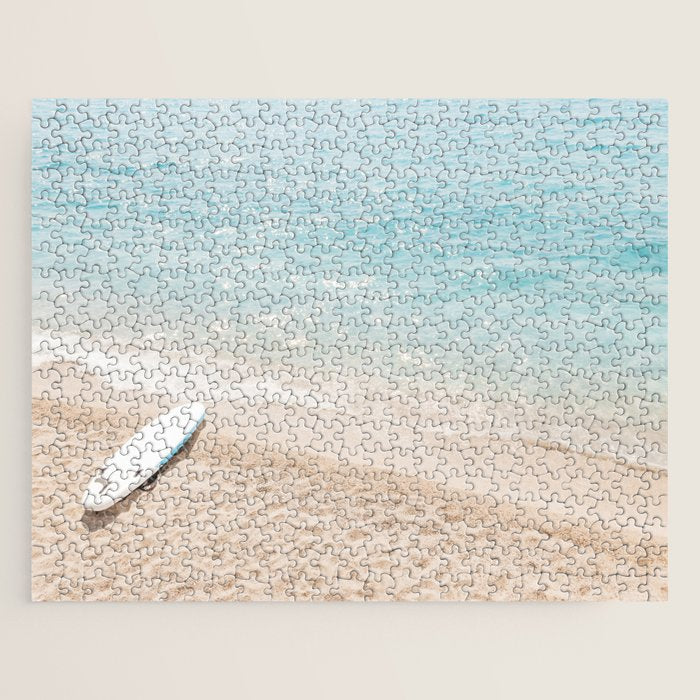 Aerial Surfers Beach Print, Surf Beach Photography, Surfboard Minimal Aerial Photography, Blue Ocean Print, Beach Print, Minimalism Beach Print, Beach Art, Home Decor Jigsaw Puzzle Gallery Image 1