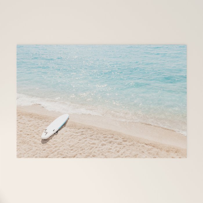 Aerial Surfers Beach Print, Surf Beach Photography, Surfboard Minimal Aerial Photography, Blue Ocean Print, Beach Print, Minimalism Beach Print, Beach Art, Home Decor Welcome Mat Gallery Image 1