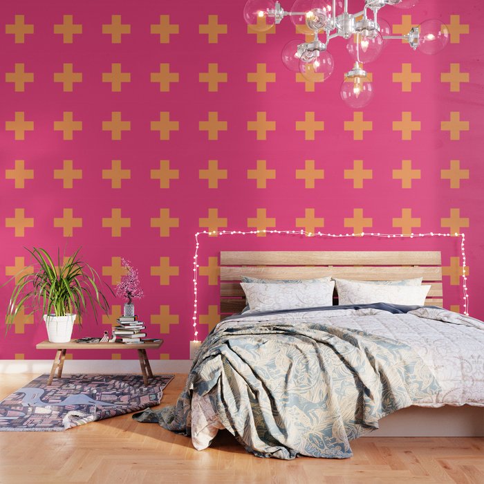 Swiss Cross Symbol in Pink and Orange Wallpaper Gallery Image 1