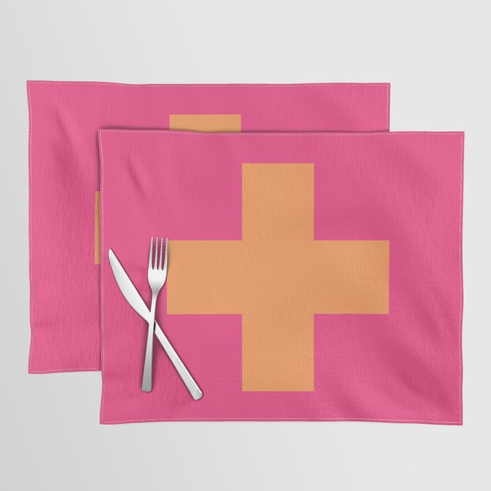Swiss Cross Symbol in Pink and Orange Placemat Gallery Image 1