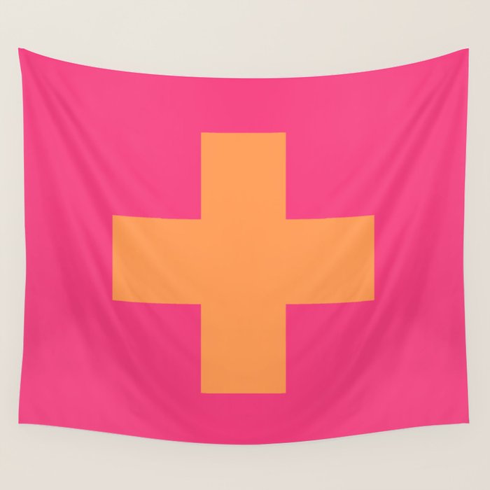 Swiss Cross Symbol in Pink and Orange Wall Tapestry Gallery Image 4
