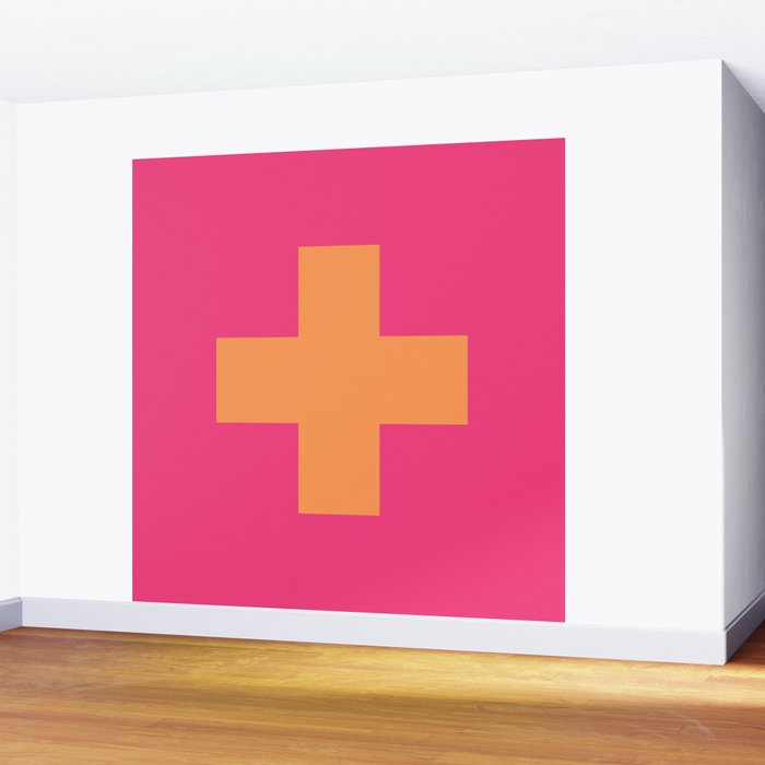 Swiss Cross Symbol in Pink and Orange Wall Mural Gallery Image 2