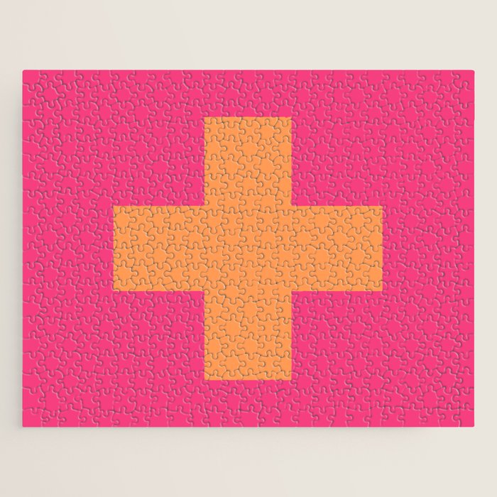 Swiss Cross Symbol in Pink and Orange Jigsaw Puzzle Gallery Image 1