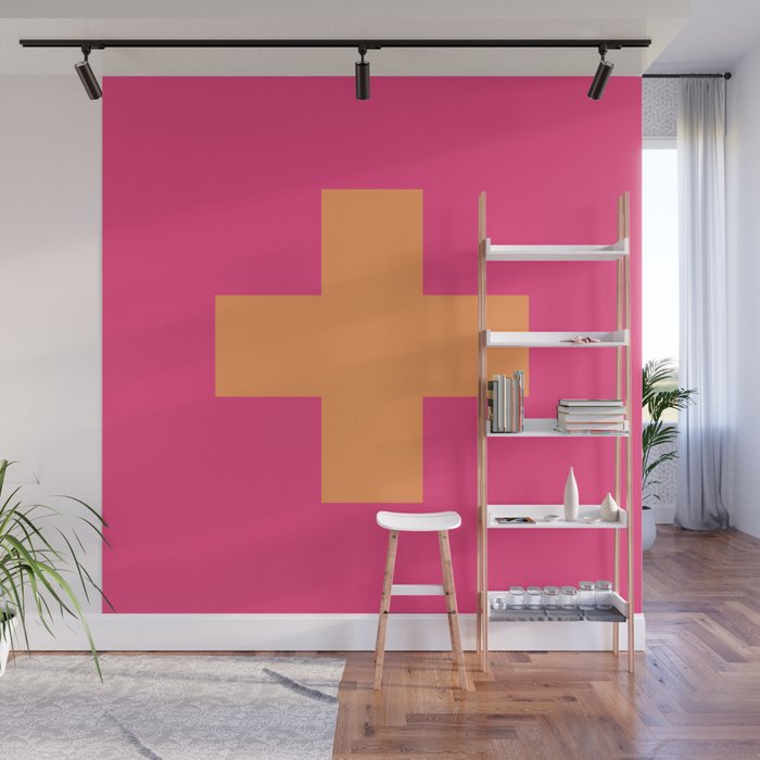 Swiss Cross Symbol in Pink and Orange Wall Mural Gallery Image 1