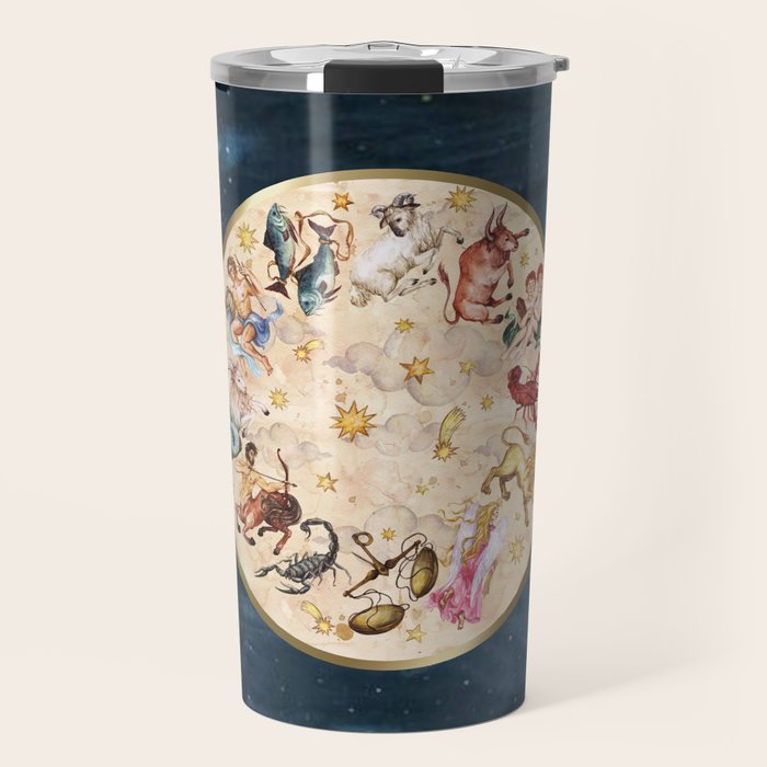 Vintage Astrology Zodiac Wheel Travel Mug Gallery Image 1